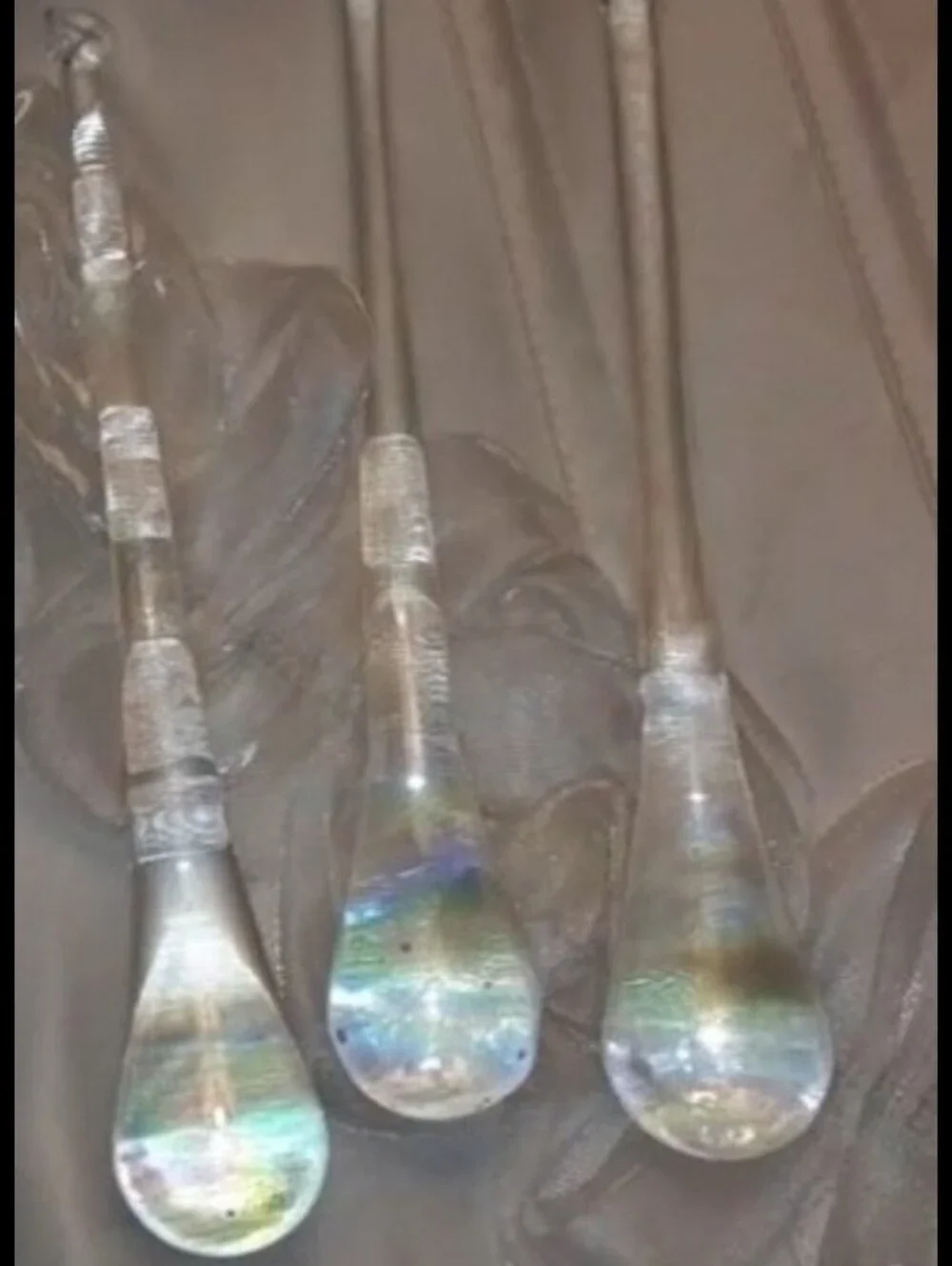 Three Murano Style Glass Iridescent Teardrops Chandelier Pieces Suncatcher - Picture 8 of 11